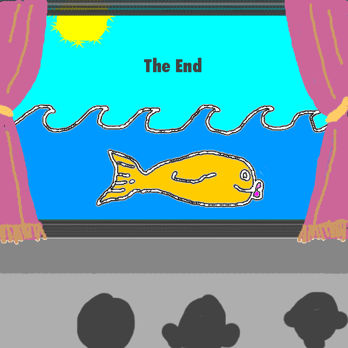 graphic of fish on stage by Marion Weiscarger Roughsedge